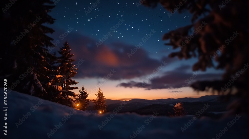 Fototapeta premium Starry Night in the Snowy Mountains