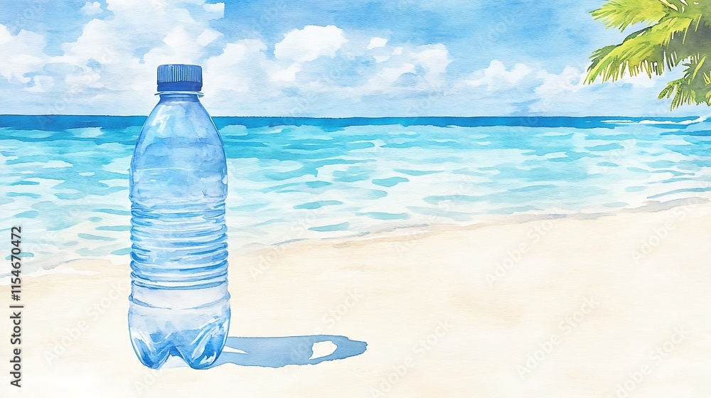 Water bottle on a tropical beach. Water bottle on a tropical beach.
