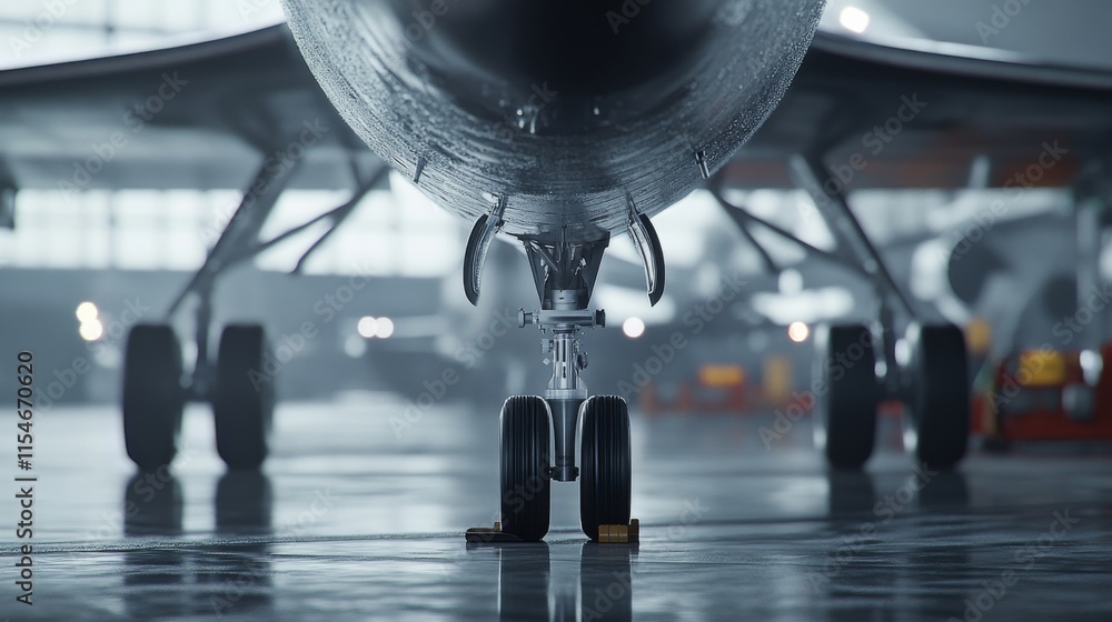 Close-Up of Aircraft Details in Hangar Environment Close-Up of Aircraft Details in Hangar Environment