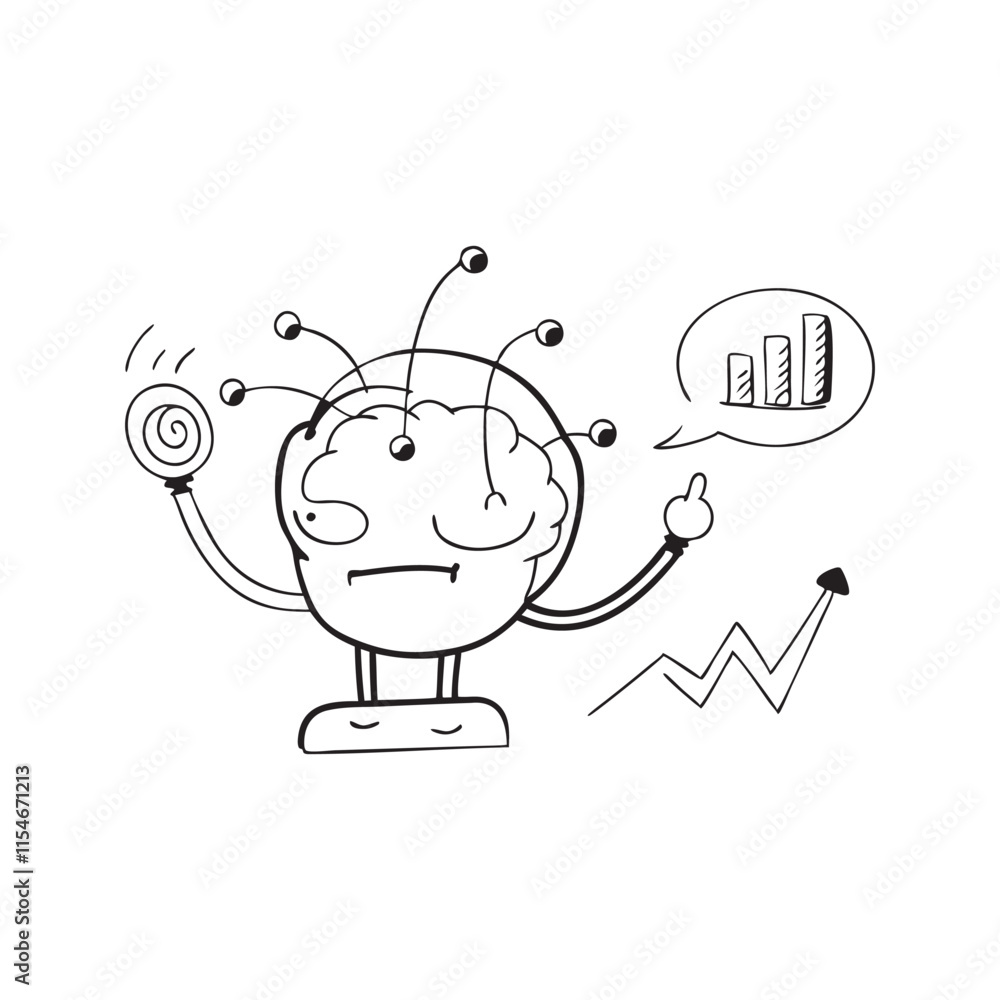 Brain hologram with data visualization Hand drawn Doodle line art flat vector illustration on white background Brain hologram with data visualization Hand drawn Doodle line art flat vector illustration on white background