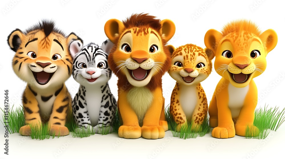Naklejka premium Adorable cartoon big cat cubs sitting together.