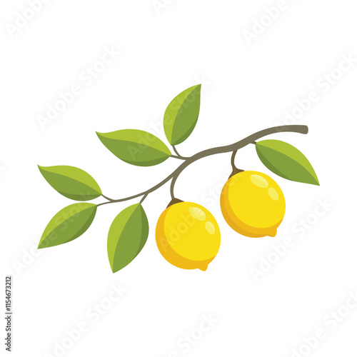 Lemons on branch isolated flat vector illustration on white background.