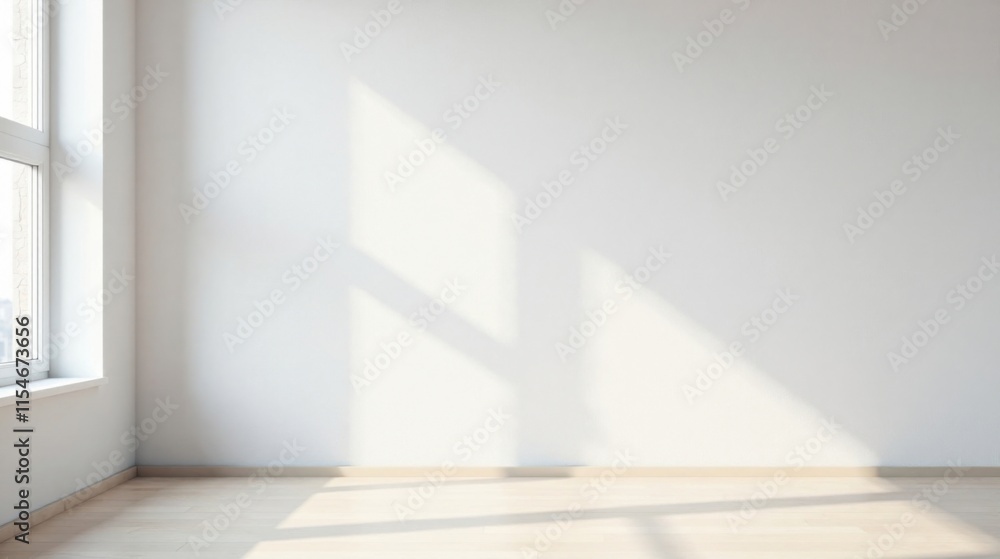 Fototapeta premium Sunlit Empty Room with White Walls and Light Wood Floor Ideal for Interior Design Mockup