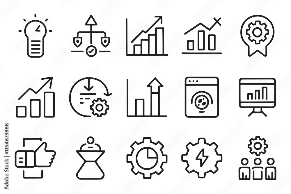 Capacity process, efficient grow related editable stroke outline icon set flat vector illustratio Capacity process, efficient grow related editable stroke outline icon set flat vector illustratio