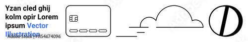 Abstract elements including a secure chip framed shape, cloud with lines, and a blackwhite split circle. Ideal for technology, security, data storage, innovation, internet, digital identity design