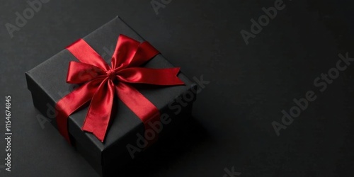 A sophisticated black gift box adorned with a vibrant crimson ribbon, a perfect symbol of elegance and thoughtful presentation