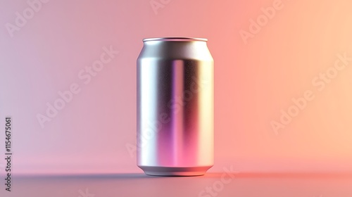 18. A silver beverage can with a frosted exterior, set against a soft gradient background