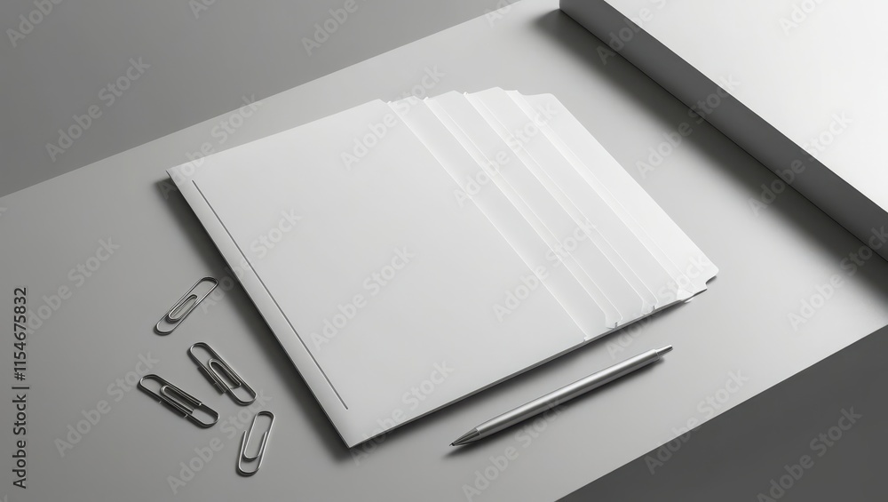 White Booklet Mockup with Pen and Paperclips White Booklet Mockup with Pen and Paperclips