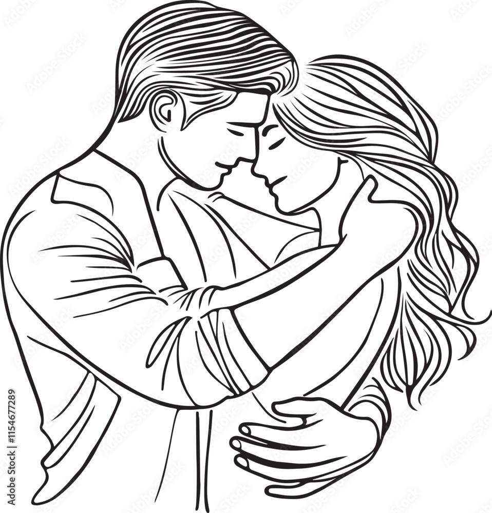 Outline of a Couple in Love Embracing Design Silhouette Vector Art Illustration On A White Background Outline of a Couple in Love Embracing Design Silhouette Vector Art Illustration On A White Background