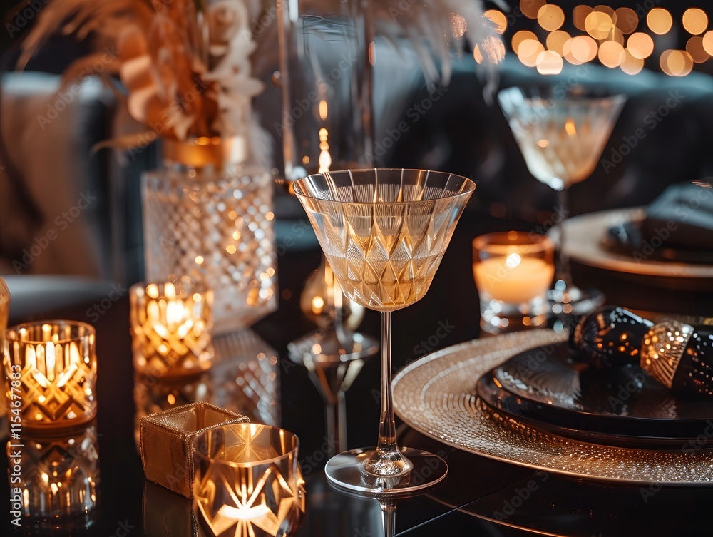 Fototapeta premium Elegant Art Deco Party Setting with Geometric Elements and Glamour