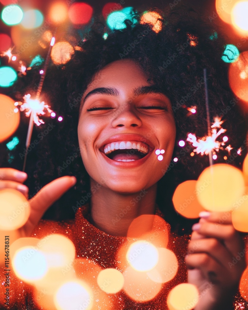 Joyful Celebration with Sparklers and Colorful Bokeh Lights Joyful Celebration with Sparklers and Colorful Bokeh Lights