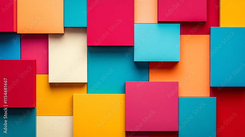 Colorful Geometric Background with Vibrant Squares in Varying Sizes and Shades of Red, Blue, Yellow, and Pink for Creative Design Projects and Artistic Applications Colorful Geometric Background with Vibrant Squares in Varying Sizes and Shades of Red, Blue, Yellow, and Pink for Creative Design Projects and Artistic Applications