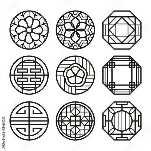 Traditional Korean Window Frame Vector Illustration