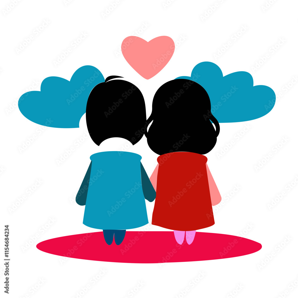 Silhouette Vector of Two Friends with 'Happy Valentine's Day' Text in Sky on Transparent Background Silhouette Vector of Two Friends with 'Happy Valentine's Day' Text in Sky on Transparent Background