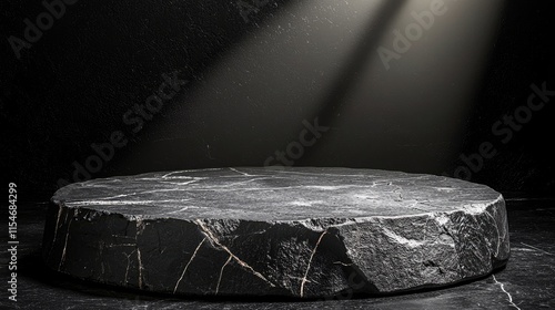 Empty Dark Stone Pedestal with Dramatic Lighting in a Minimalist Studio Setting for Product Display or Presentation