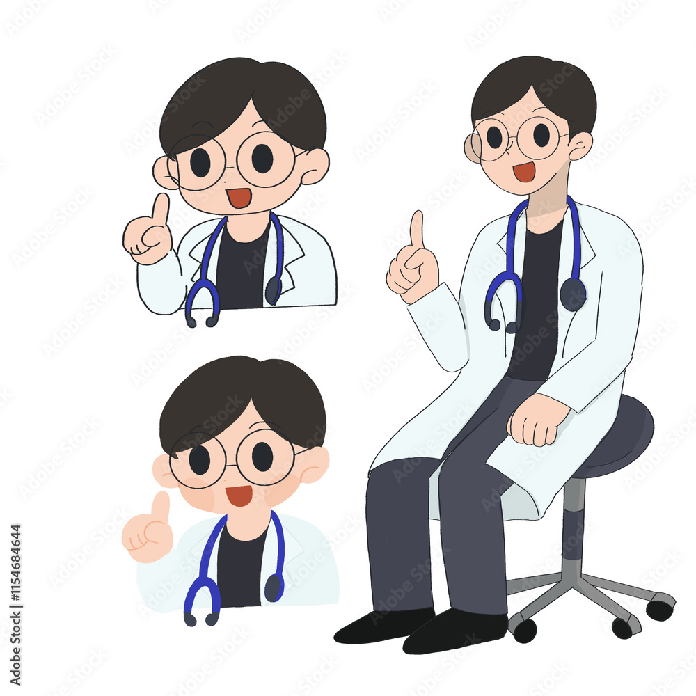 Clip art set of male doctor examining a patient with a smile Clip art set of male doctor examining a patient with a smile