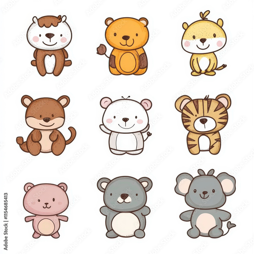 Cute Cartoon Animal Characters Collection Featuring Bear, Tiger, Lion, Koala, and Other Adorable Creatures in Playful Design for Kids' Illustrations Cute Cartoon Animal Characters Collection Featuring Bear, Tiger, Lion, Koala, and Other Adorable Creatures in Playful Design for Kids' Illustrations