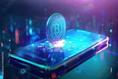 Wallpaper Mural Futuristic Smartphone with Digital Coin on Screen Torontodigital.ca