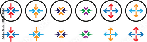 Glyph icon with arrows. Four circular icons centered on the directional arrow symbol design.