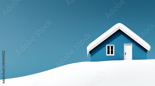 Wallpaper Mural Blue house on snowy hill under blue sky. Torontodigital.ca