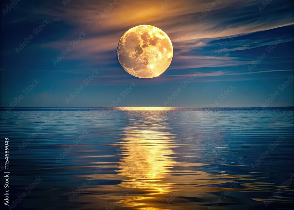 Dark water mirrors the moon's ethereal glow in this coastal night scene, captured in low light. Dark water mirrors the moon's ethereal glow in this coastal night scene, captured in low light.