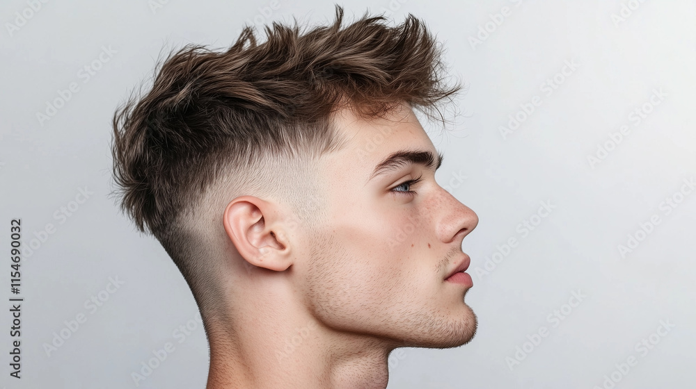 Fototapeta premium Clean side profile of a young man on a white background