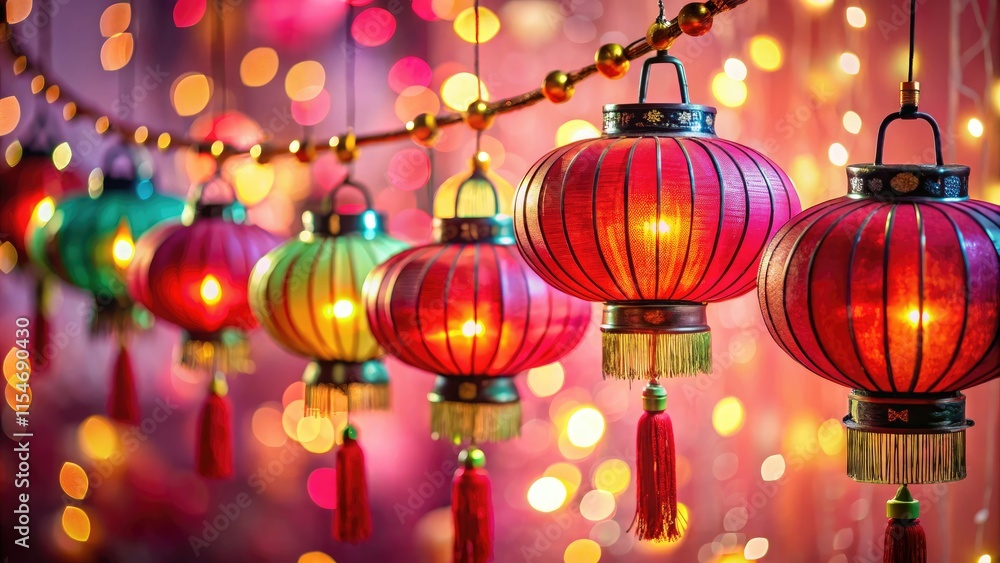 Festive pink background illuminates gleaming Chinese lanterns and garlands, celebrating the Chinese New Year with a shallow depth of field. Festive pink background illuminates gleaming Chinese lanterns and garlands, celebrating the Chinese New Year with a shallow depth of field.