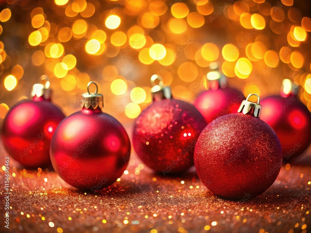 Fototapeta premium Festive red Christmas bokeh: blurred lights and sparkling ornaments create a dazzling holiday scene.