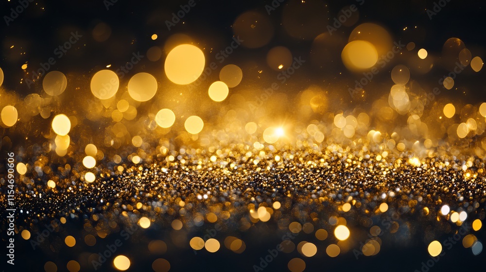 Abstract luxury gold background with glittering particles, bokeh lights, and golden foil texture - elegant holiday design for christmas or festive celebrations
