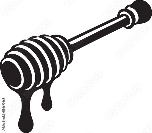 dripping honey from honey dipper stick silhouette design vector art illustration