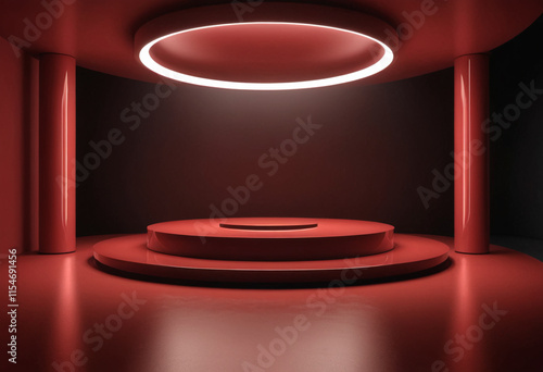 Red Minimalist Stage with Ring Light