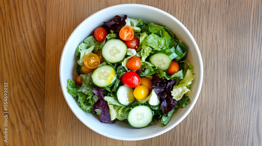 Fresh green salad with vibrant vegetables and dressing Fresh green salad with vibrant vegetables and dressing