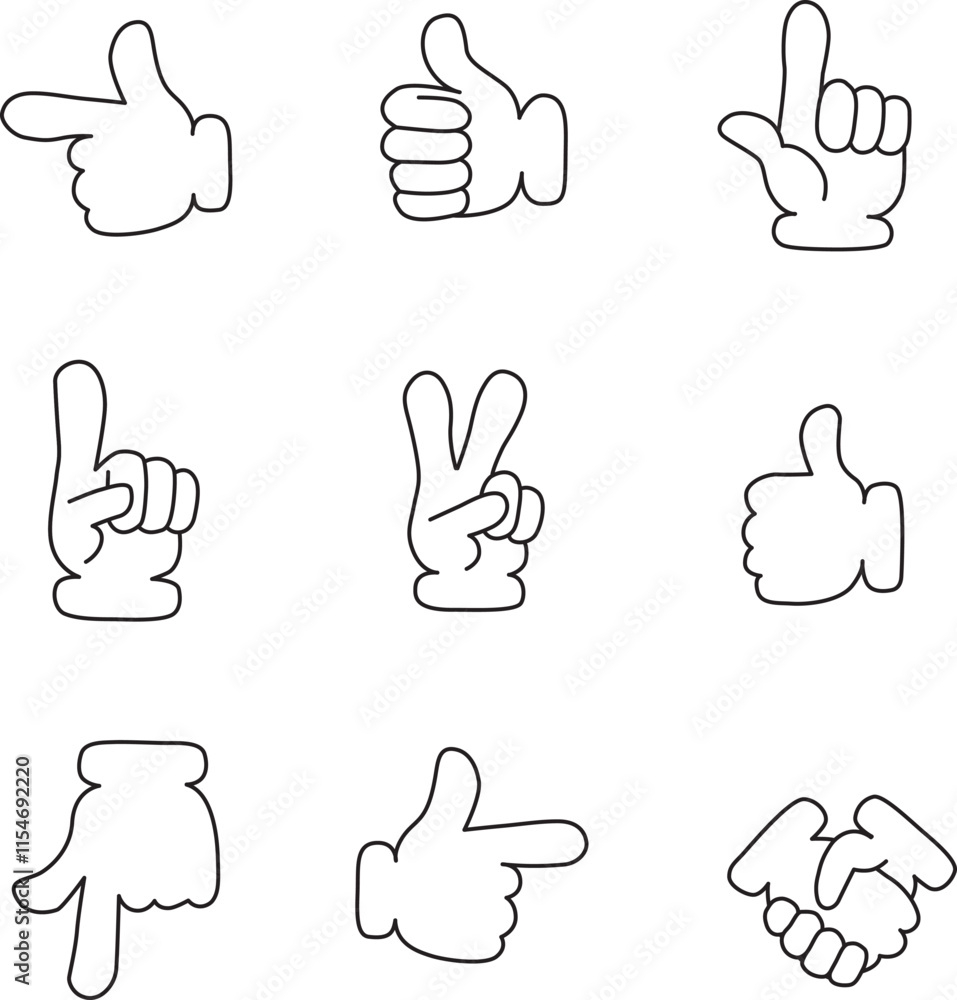 Fototapeta premium Sets of hands icons. Line drawing. Vector Illustration.
