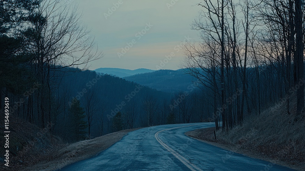 Obraz premium Winding road through hills at dusk.