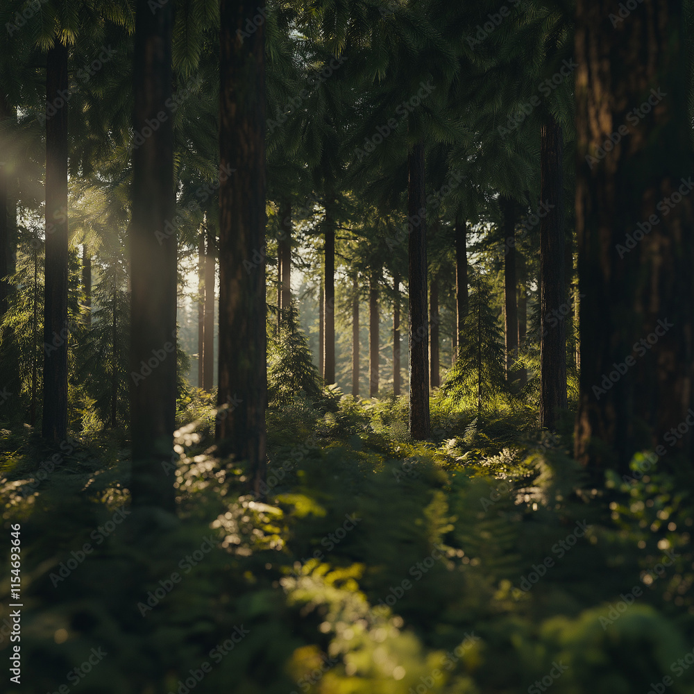 Morning Forest with Sun Rays Morning Forest with Sun Rays