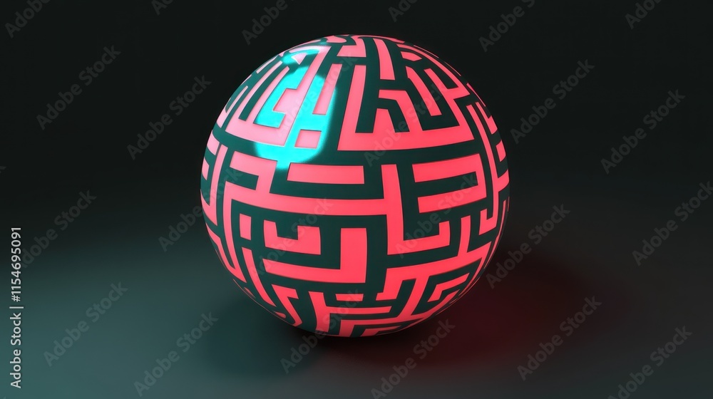 Abstract sphere with pink and teal geometric pattern. Abstract sphere with pink and teal geometric pattern.