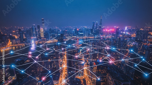 Wallpaper Mural Smart digital Innovation city with connection network reciprocity over the cityscape. of future smart wireless city and social media networking systems that connects business people with in city Torontodigital.ca