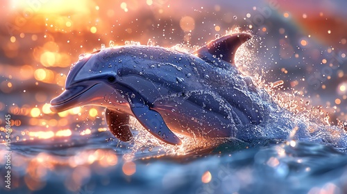 Dolphin leaping at sunset.
