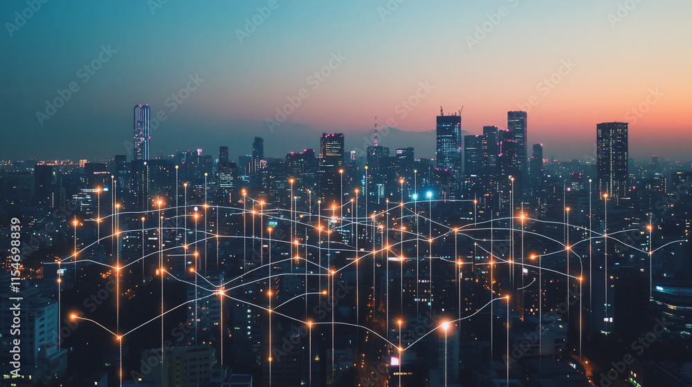 custom made wallpaper toronto digitalSmart digital Innovation city with connection network reciprocity over the cityscape. of future smart wireless city and social media networking systems that connects business people with in city