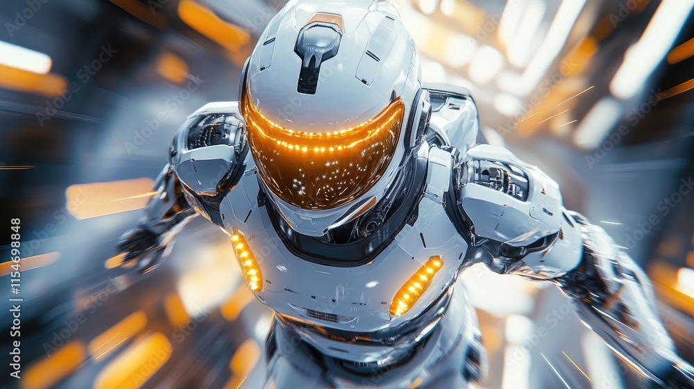 Futuristic Robot in Mid-Air Flight Futuristic Robot in Mid-Air Flight