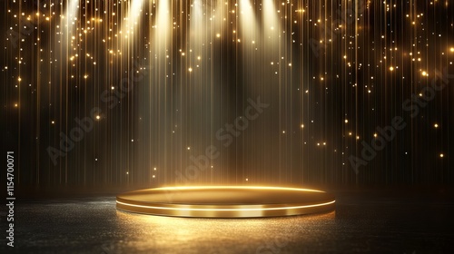 Obraz na płótnie Luxurious gold podium with shiny glow lights on an elegant empty stage background for product showcase or event design w salonie