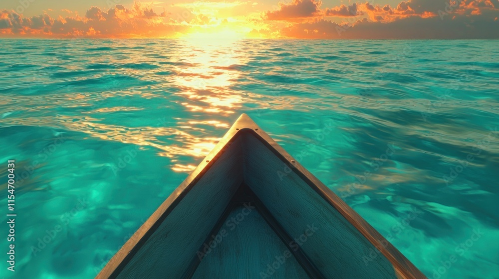 Obraz premium Sunset ocean view from small boat.