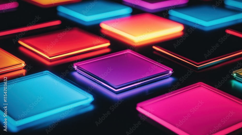 Colorful glowing square blocks on dark background. Colorful glowing square blocks on dark background.