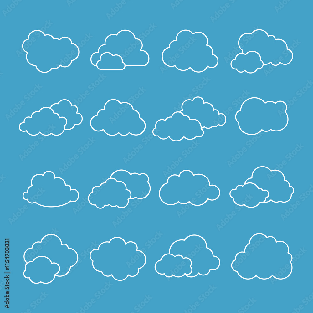 Fototapeta premium Set of cloud doodle vector