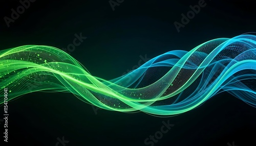 Abstract Green and Blue Wave Forms on Black Background
