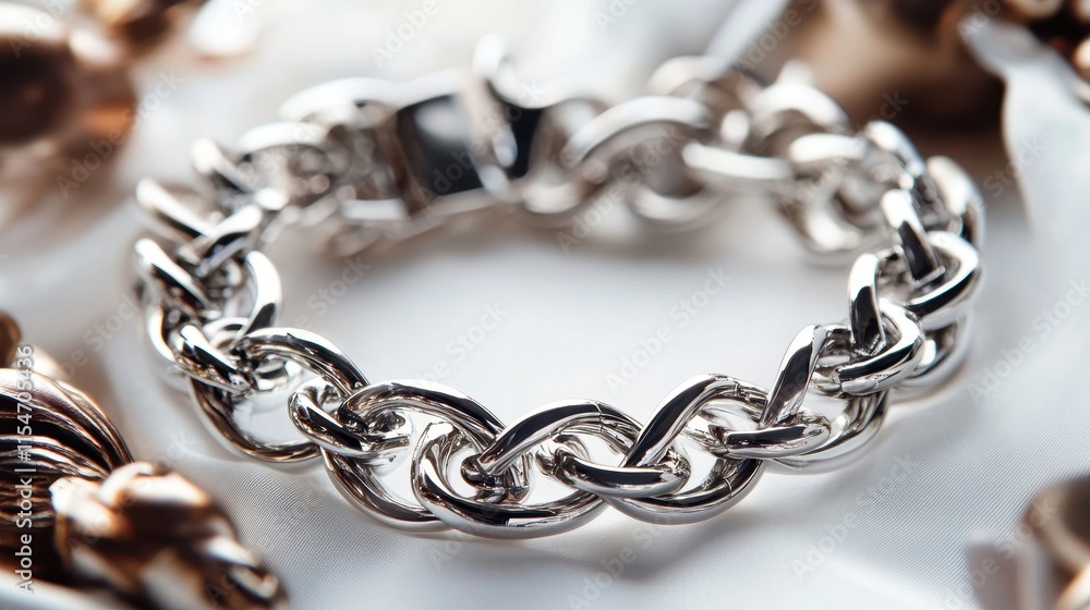 Fototapeta premium Stylish Layered Metallic Bracelet on White Surface