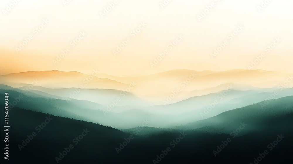 Serene misty mountains at sunrise, blending soft pastel hues in a tranquil morning scene. Serene misty mountains at sunrise, blending soft pastel hues in a tranquil morning scene.