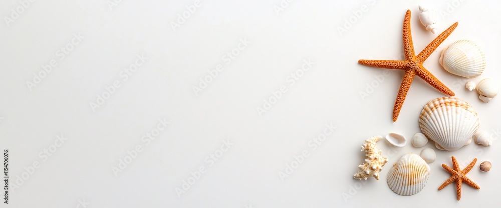 Seashells and starfish on white background. Seashells and starfish on white background.