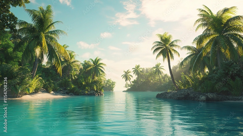 Tropical Island Paradise with Turquoise Waters and Lush Foliage Tropical Island Paradise with Turquoise Waters and Lush Foliage