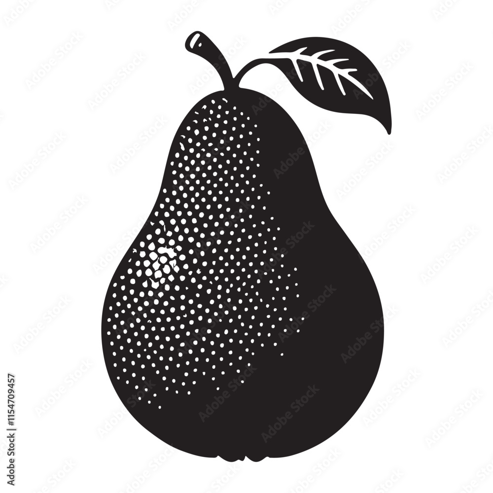 Pear Silhouette Vector Illustration, Solid White Background. Pear Silhouette Vector Illustration, Solid White Background.
